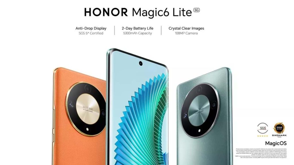 Honor Magic6 Lite Sunrise Orange, Midnight Black, Emerald Green