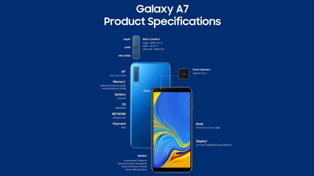Samsung Galaxy A7 2018 Black, blue, gold, pink