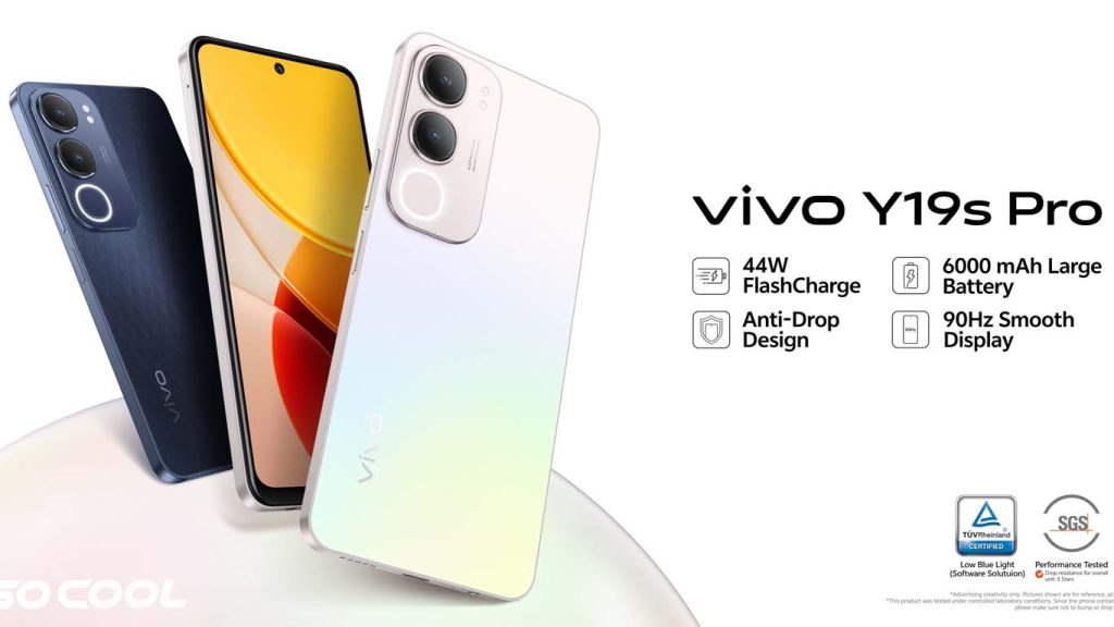 Vivo Y19s Pro Pearl Silver, Glossy Black, Glacier Blue