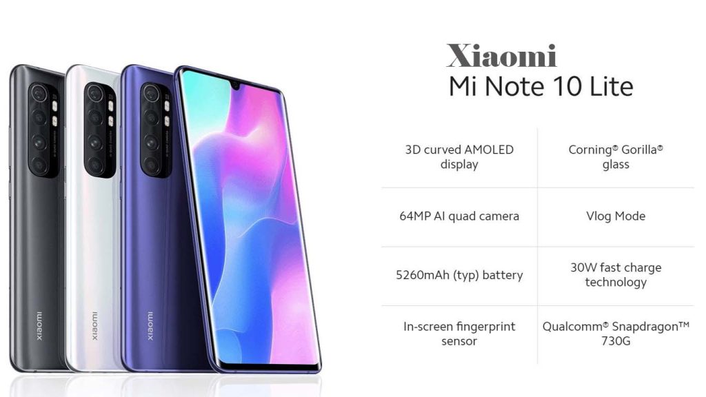 Xiaomi Mi Note 10 Lite Midnight Black, Glacier White, Nebula Purple
