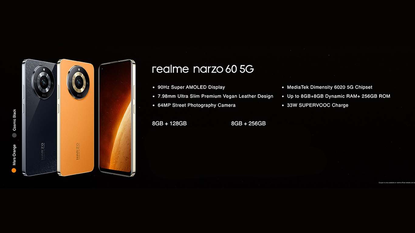 Realme Narzo 60 Mars Orange, Cosmic Black