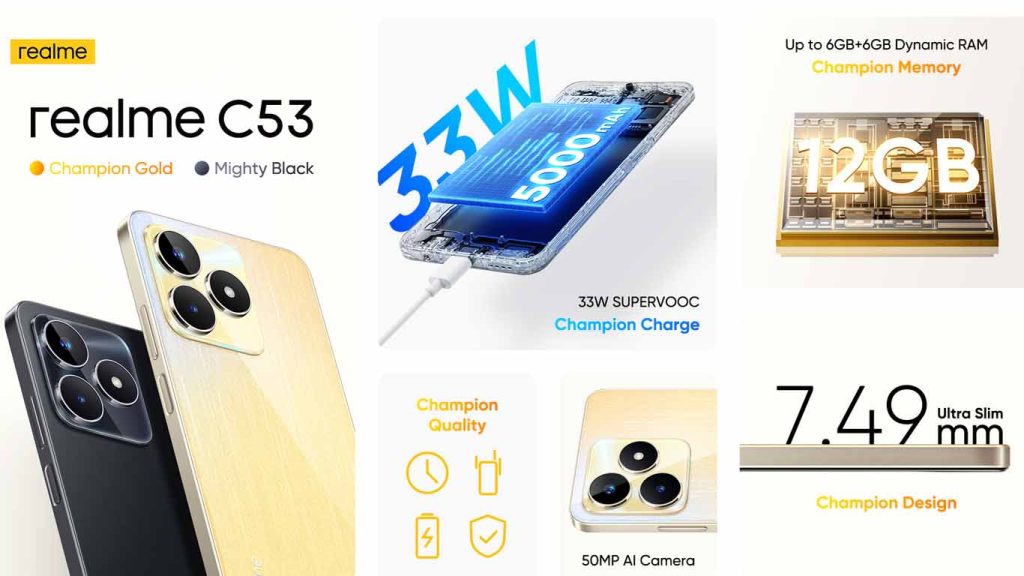 Realme C53 Champion Gold, Mighty Black