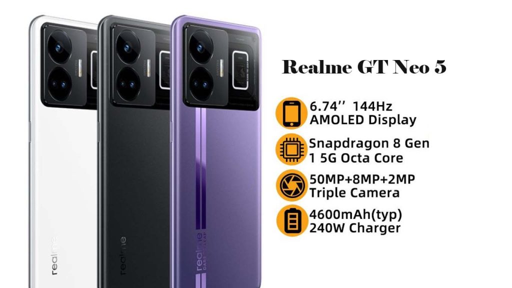 Realme GT Neo 5 Purple, Black, White