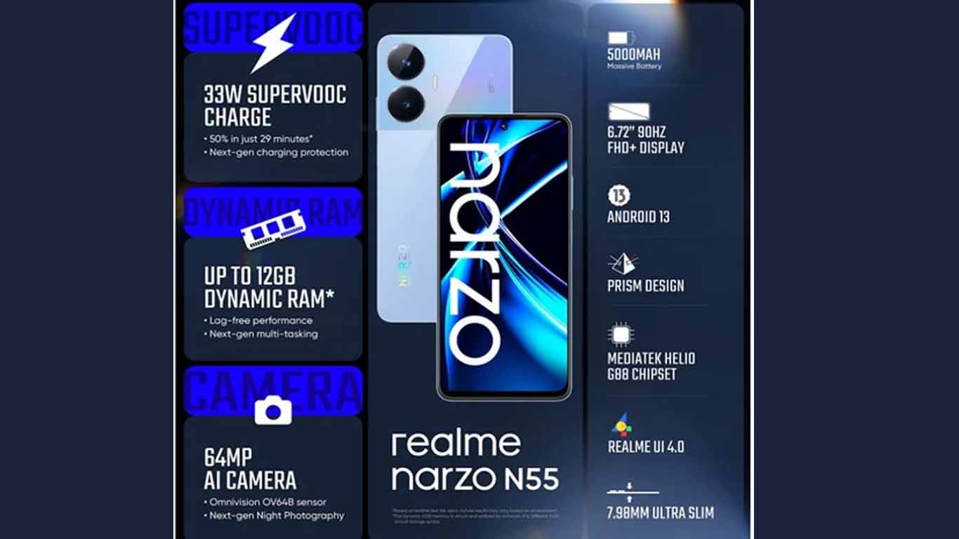 Realme Narzo N55 Prime Black, Prime Blue