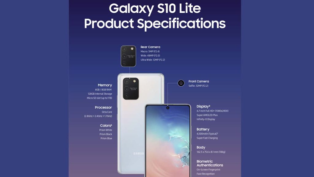 Samsung Galaxy S10 Lite Prism White, Prism Black, Prism Blue